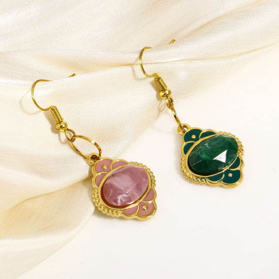 Изображение 1 ШТ 304 Нержавеющая Сталь & Камень Стиль Королевского Двора Подвески Овальные Позолоченный Разноцветный резной Узор С Эмалью