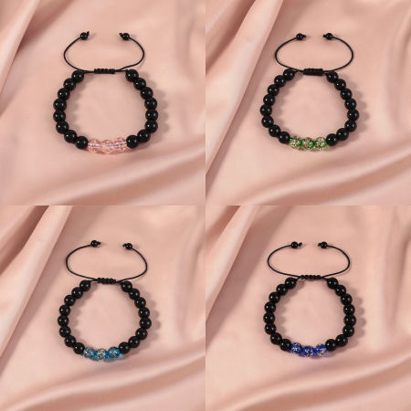 Natural Obsidian Glow In The Dark Adjustable Dainty Bracelets Delicate Bracelets Beaded Bracelet Round 30cm(11 6/8") long - 18cm(7 1/8") long