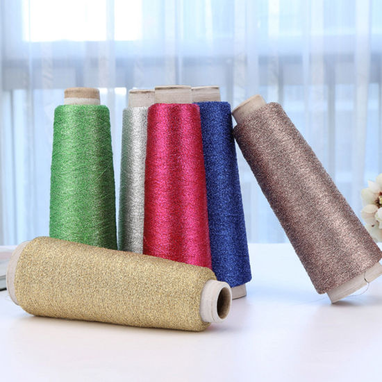 Picture of Polyester Fine Gold Silver Metallic Knitted Crochet Sewing Thread Yarn Partner Yarn For Needlework Multicolor