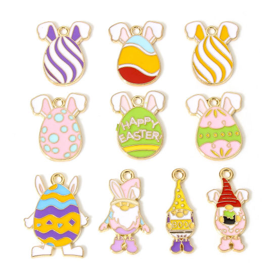 Immagine di 10 Pz Lega di Zinco Pasqua Charms Oro Placcato Uovo di Pasqua Pixie Elfo Smalto