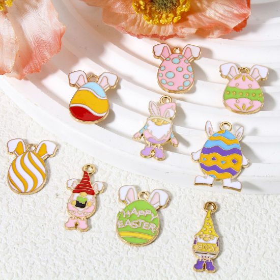 Immagine di 10 Pz Lega di Zinco Pasqua Charms Oro Placcato Uovo di Pasqua Pixie Elfo Smalto