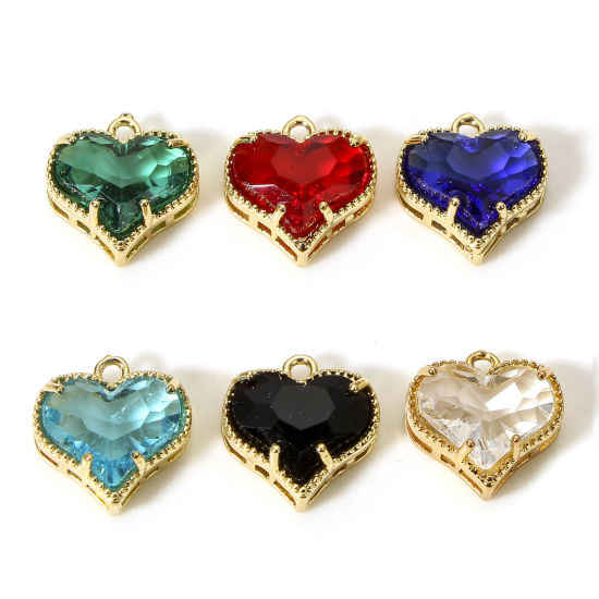 Picture of Brass & Glass Valentine's Day Charms Gold Plated Multicolor Heart 12mm x 12mm                                                                                                                                                                                 