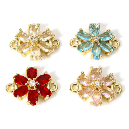 Picture of Brass & Glass Connectors Charms Pendants Gold Plated Multicolor Flower 16mm x 13mm