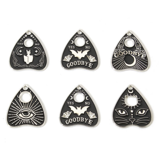 Image de 10 Pcs Breloques Religieux en Alliage de Zinc Argent Mat Noir Planche Ouija Émail