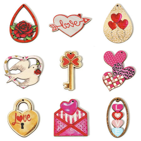 Natural Wood Valentine's Day Pendants Multicolor