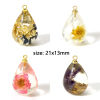 Image de 2 Pcs Breloques en Résine & Fleurs Séchées Goutte d'Eau 3D Multicolore 21mm x 13mm