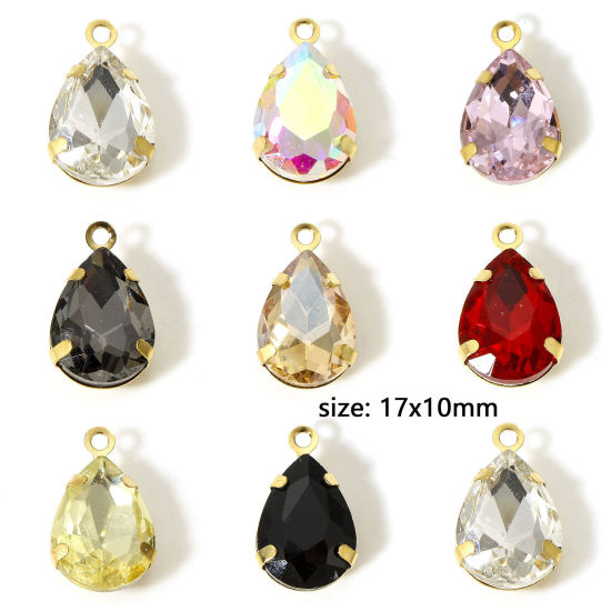 Picture of Brass & Glass Charms Gold Plated Multicolor Drop 17mm x 10mm                                                                                                                                                                                                  