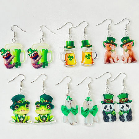 1 Par Acrílico Día de San Patricio Pendientes Multicolor Rana Sombrero