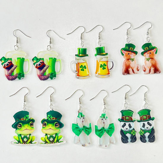 Picture of Acrylic St Patrick's Day Earrings Multicolor Frog Animal Hat