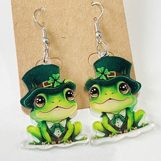 Picture of Acrylic St Patrick's Day Earrings Multicolor Frog Animal Hat