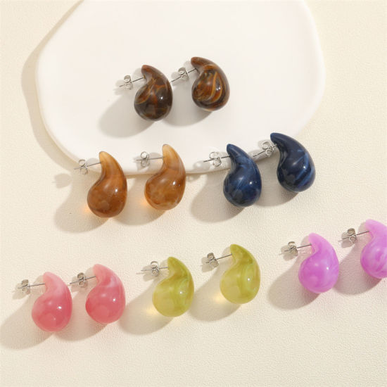Picture of Resin Cute Ear Post Stud Earrings Multicolor Cashew Drop