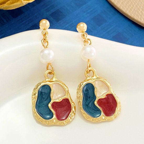 Picture of Ins Style Earrings KC Gold Plated Palette & Brush Painting Enamel