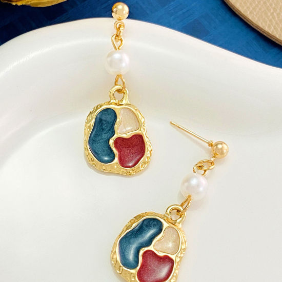 Picture of Ins Style Earrings KC Gold Plated Palette & Brush Painting Enamel