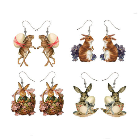 1 Par Madera día de Pascua Pendientes Multicolor Conejo Huevo de Pascua