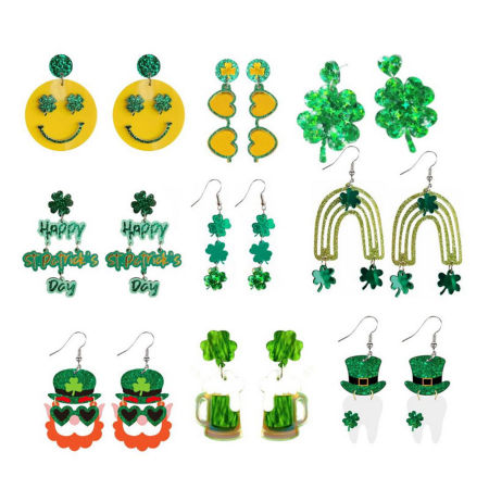 1 Par Acrílico Día de San Patricio Pendientes Multicolor Dinosaurio Sombrero