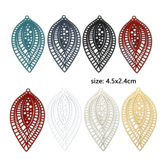 Imagen de 10 Unidades Hierro Filigrana Estampación Colgantes Multicolor Hoja Pintura 4.5cm x 2.4cm
