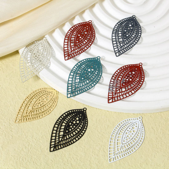Imagen de 10 Unidades Hierro Filigrana Estampación Colgantes Multicolor Hoja Pintura 4.5cm x 2.4cm