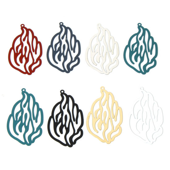 Picture of Iron Based Alloy Filigree Stamping Pendants Multicolor Flame Fire Painted 5cm x 2.9cm