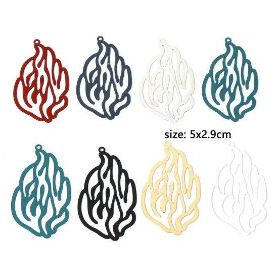 Picture of Iron Based Alloy Filigree Stamping Pendants Multicolor Flame Fire Painted 5cm x 2.9cm