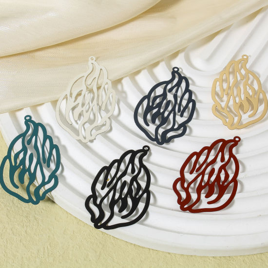 Picture of Iron Based Alloy Filigree Stamping Pendants Multicolor Flame Fire Painted 5cm x 2.9cm