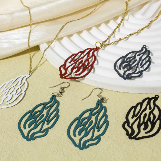 Picture of Iron Based Alloy Filigree Stamping Pendants Multicolor Flame Fire Painted 5cm x 2.9cm