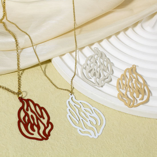 Picture of Iron Based Alloy Filigree Stamping Pendants Multicolor Flame Fire Painted 5cm x 2.9cm