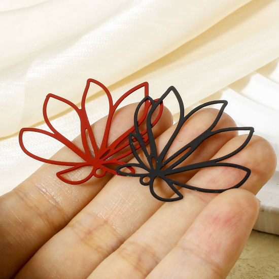 Image de 10 Pcs Pendentifs Estampe en Filigrane en Alliage de Fer Multicolore Feuilles de Fleur Laqué 3.6cm x 3cm