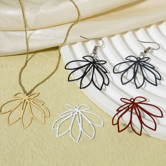 Image de 10 Pcs Pendentifs Estampe en Filigrane en Alliage de Fer Multicolore Feuilles de Fleur Laqué 3.6cm x 3cm