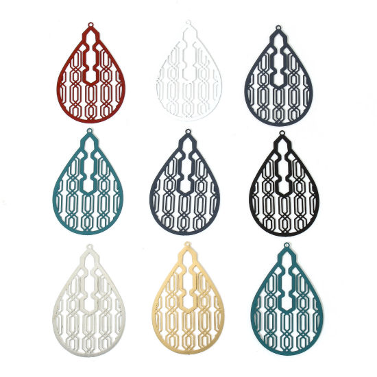Bild von 10 Stück Eisenlegierung Filigran Stempel Verzierung Anhänger Bunt Tropfen Spritzlackierung 5.2cm x 3.3cm