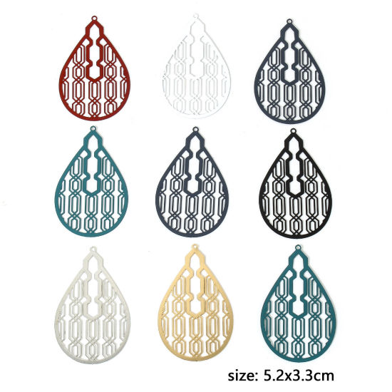 Bild von 10 Stück Eisenlegierung Filigran Stempel Verzierung Anhänger Bunt Tropfen Spritzlackierung 5.2cm x 3.3cm