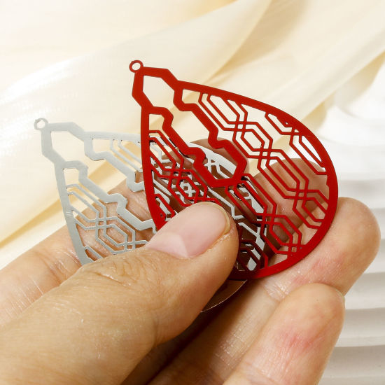 Bild von 10 Stück Eisenlegierung Filigran Stempel Verzierung Anhänger Bunt Tropfen Spritzlackierung 5.2cm x 3.3cm