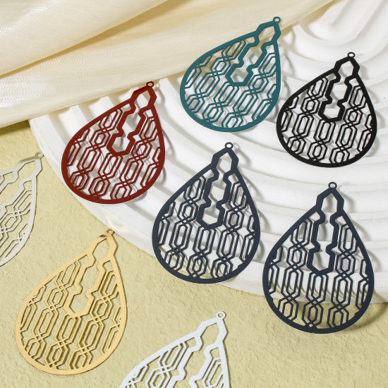 Bild von 10 Stück Eisenlegierung Filigran Stempel Verzierung Anhänger Bunt Tropfen Spritzlackierung 5.2cm x 3.3cm