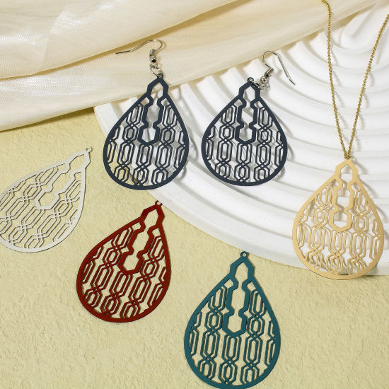 Bild von 10 Stück Eisenlegierung Filigran Stempel Verzierung Anhänger Bunt Tropfen Spritzlackierung 5.2cm x 3.3cm