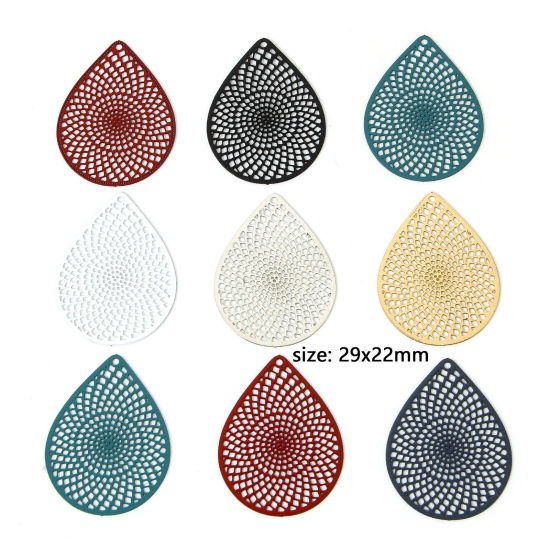 Bild von 20 Stück Eisenlegierung Filigran Stempel Verzierung Charms Bunt Tropfen Spritzlackierung 29mm x 22mm