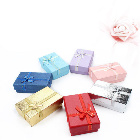 Picture of Paper Jewelry Box Rectangle Multicolor Bowknot Pattern 8cm x 5cm
