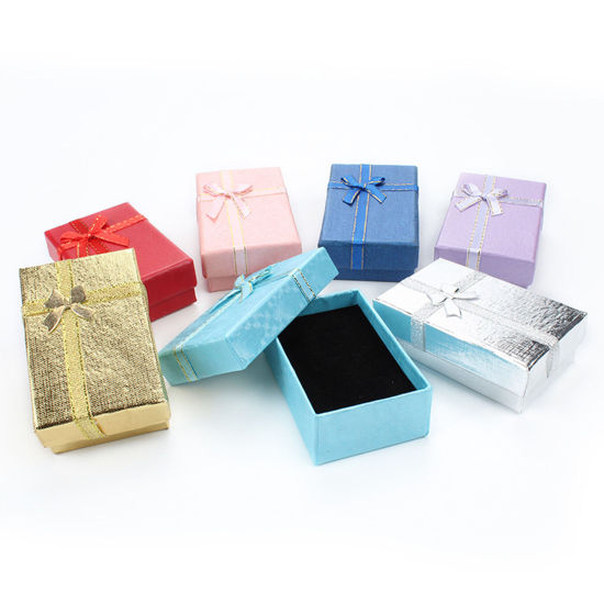 Picture of Paper Jewelry Box Rectangle Multicolor Bowknot Pattern 8cm x 5cm