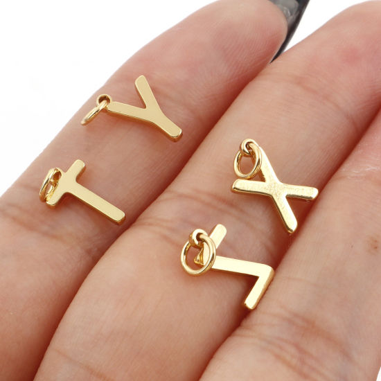 Picture of Brass Charms 18K Real Gold Plated Capital Alphabet/ Letter Message " A-Z "                                                                                                                                                                                    