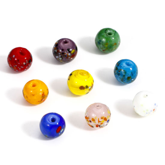 Picture of Lampwork Glass Beads For DIY Jewelry Making Round Multicolor Watercolor About 10mm Dia, Hole: Approx 1.5mm