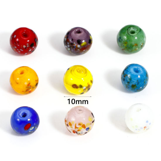 Picture of Lampwork Glass Beads For DIY Jewelry Making Round Multicolor Watercolor About 10mm Dia, Hole: Approx 1.5mm