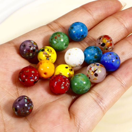 Picture of Lampwork Glass Beads For DIY Jewelry Making Round Multicolor Watercolor About 10mm Dia, Hole: Approx 1.5mm