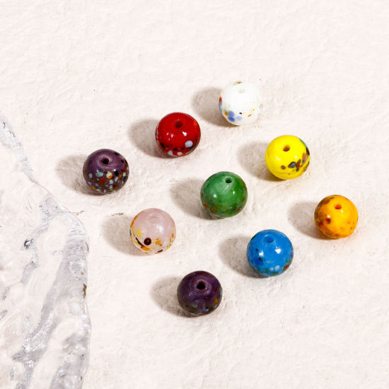 Picture of Lampwork Glass Beads For DIY Jewelry Making Round Multicolor Watercolor About 10mm Dia, Hole: Approx 1.5mm