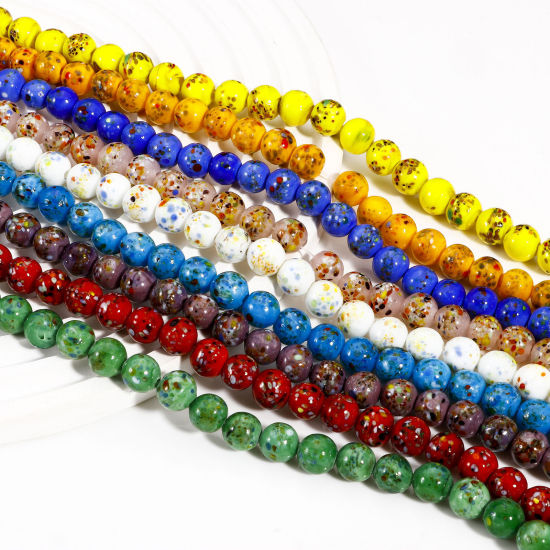 Picture of Lampwork Glass Beads For DIY Jewelry Making Round Multicolor Watercolor About 10mm Dia, Hole: Approx 1.5mm