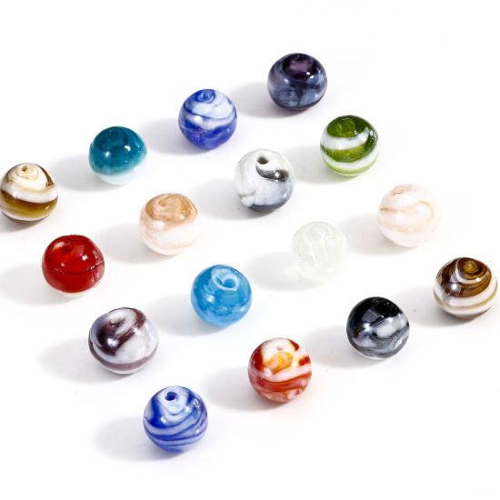 Bild von 10 Stück Muranoglas Perlen für die Herstellung von DIY-Charme-Schmuck Rund Bunt Textur ca 12mm D., Loch:ca. 2mm-1mm