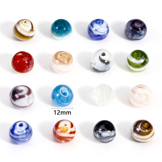 Bild von 10 Stück Muranoglas Perlen für die Herstellung von DIY-Charme-Schmuck Rund Bunt Textur ca 12mm D., Loch:ca. 2mm-1mm
