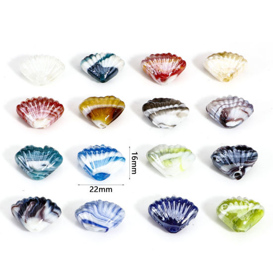 Bild von 10 Stück Muranoglas Ozean Schmuck Perlen für die Herstellung von DIY-Charme-Schmuck Muschel Bunt Textur ca 22mm x 16mm, Loch:ca. 2.5mm-1.5mm