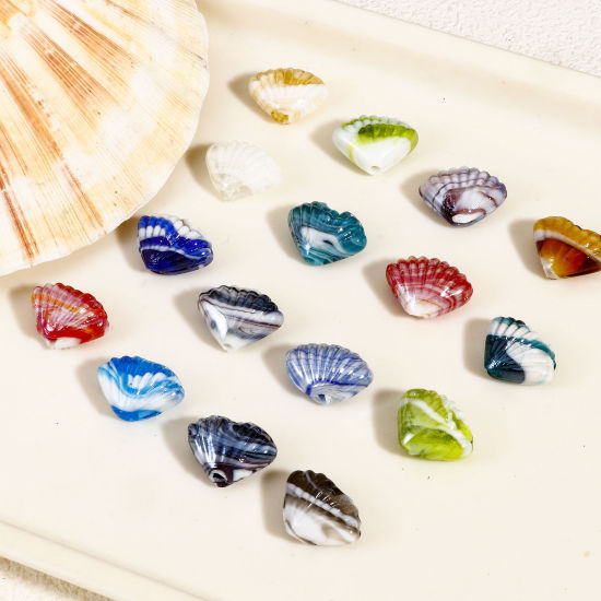 Bild von 10 Stück Muranoglas Ozean Schmuck Perlen für die Herstellung von DIY-Charme-Schmuck Muschel Bunt Textur ca 22mm x 16mm, Loch:ca. 2.5mm-1.5mm