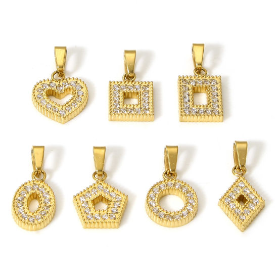 Immagine di 1 Pz Placcatura Sottovuoto Ecologica 304 Acciaio Inossidabile Geometrico Ciondoli Pendenti 18K Oro riempito Micro Spianare Trasparente Cubic Zirconiae