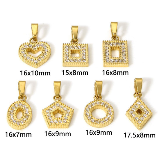 Immagine di 1 Pz Placcatura Sottovuoto Ecologica 304 Acciaio Inossidabile Geometrico Ciondoli Pendenti 18K Oro riempito Micro Spianare Trasparente Cubic Zirconiae