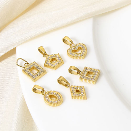 Immagine di 1 Pz Placcatura Sottovuoto Ecologica 304 Acciaio Inossidabile Geometrico Ciondoli Pendenti 18K Oro riempito Micro Spianare Trasparente Cubic Zirconiae