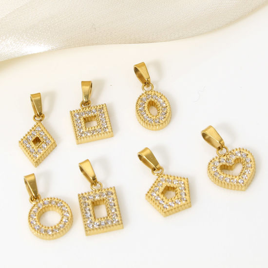 Immagine di 1 Pz Placcatura Sottovuoto Ecologica 304 Acciaio Inossidabile Geometrico Ciondoli Pendenti 18K Oro riempito Micro Spianare Trasparente Cubic Zirconiae